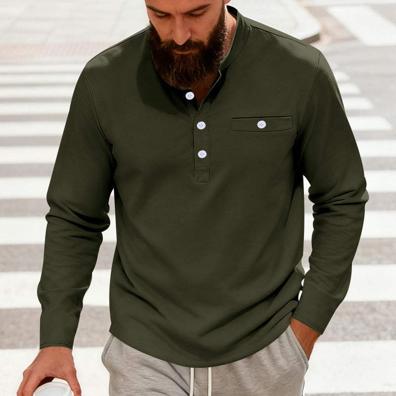 Herren nan lässiges Langarm-Henleyshirt aus Baumwollmischung mit Brusttasche EB