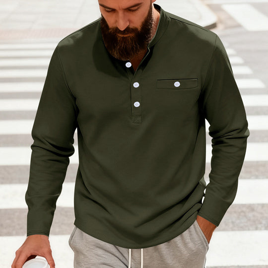 Herren nan lässiges Langarm-Henleyshirt aus Baumwollmischung mit Brusttasche EB
