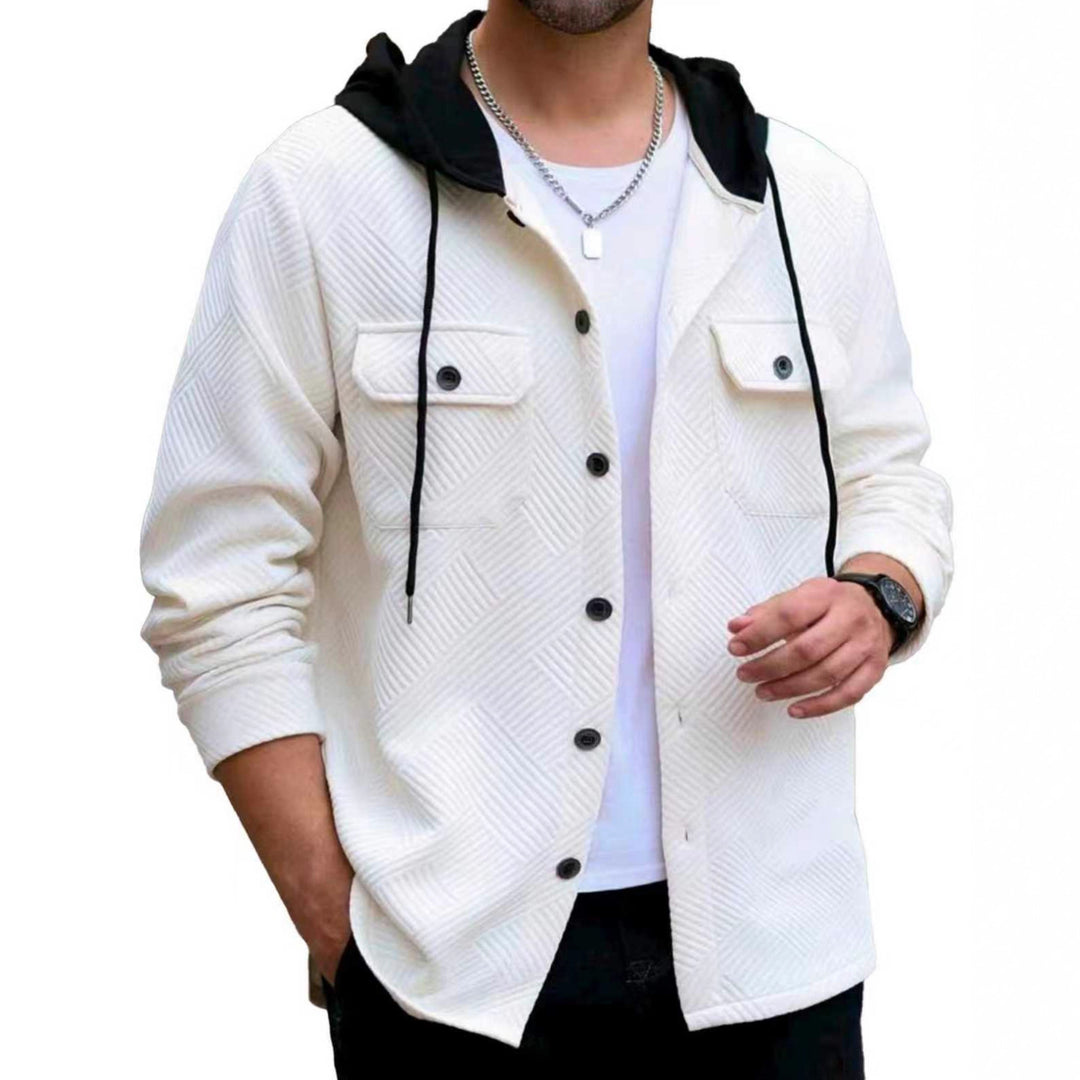 Herren nan strukturierte Overshirtjacke mit gesteppter Diagonalstruktur, Kontrastkapuze und aufgesetzten Brustklappen EB