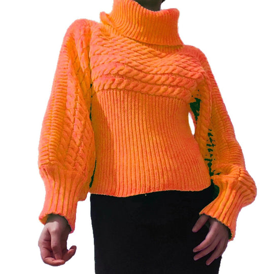 Damen Strickpullover mit hohem Kragen und strukturiertem Design EB