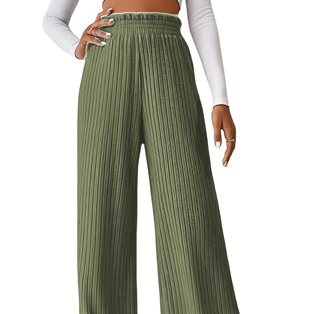 Damen weite Plisseehose mit hohem Bund und elastischem Taillenband EB