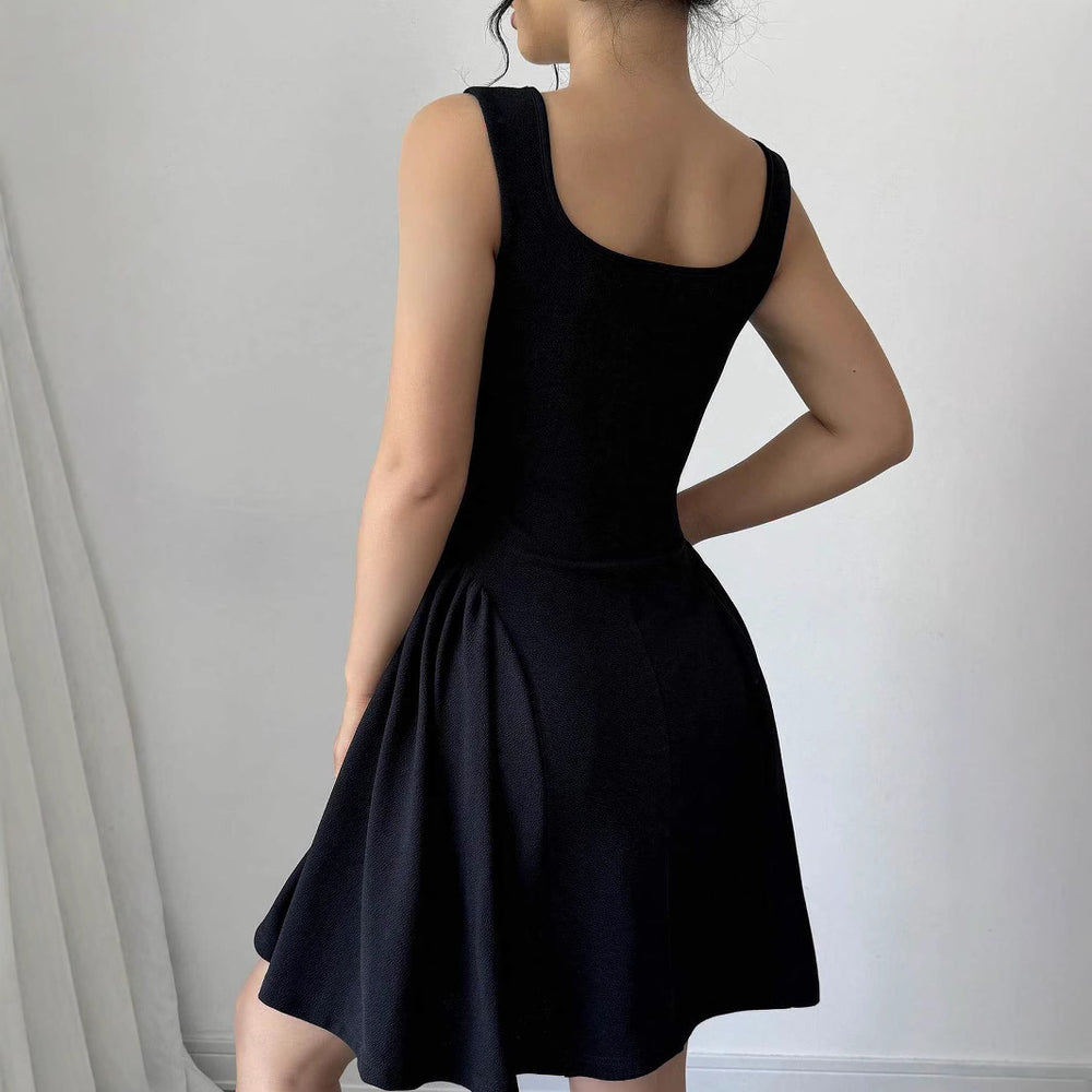 Damen A-Linien Kleid mit Quadrat-Ausschnitt und fließendem Rock EB