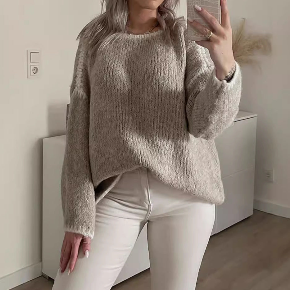 Damen Grobstrickpullover mit kontrastierendem Abschluss und lockerem Schnitt EB