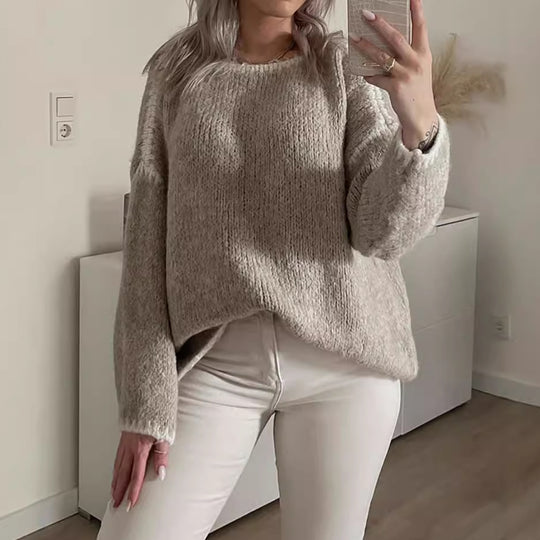 Damen Grobstrickpullover mit kontrastierendem Abschluss und lockerem Schnitt EB