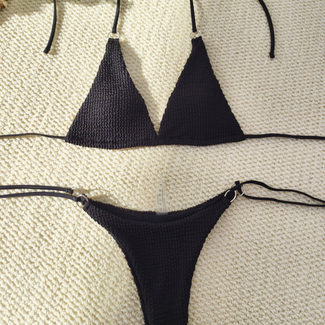 Damen Triangel-Bikini mit strukturiertem Gewebe und eleganten Ringverzierungen EB