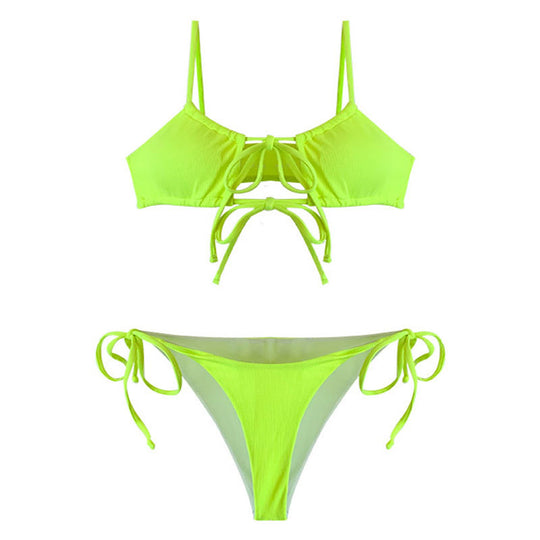 Damen Bikini-Set mit verstellbarem Knoten-Design und hohem Beinausschnitt EB