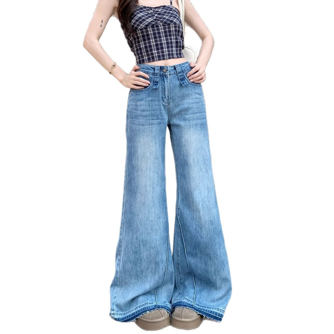 Damen Weite High-Waist Jeans mit lässigem Schnitt und modischen Details EB