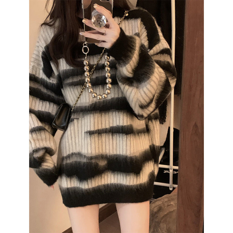 Damen Grobstrickpullover mit modernem Blockstreifenmuster und lockerer Passform EB