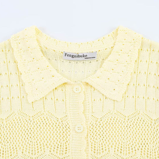 Damen luftige Strickjacke mit feinen Lochmustern und knöpfbarem Design EB