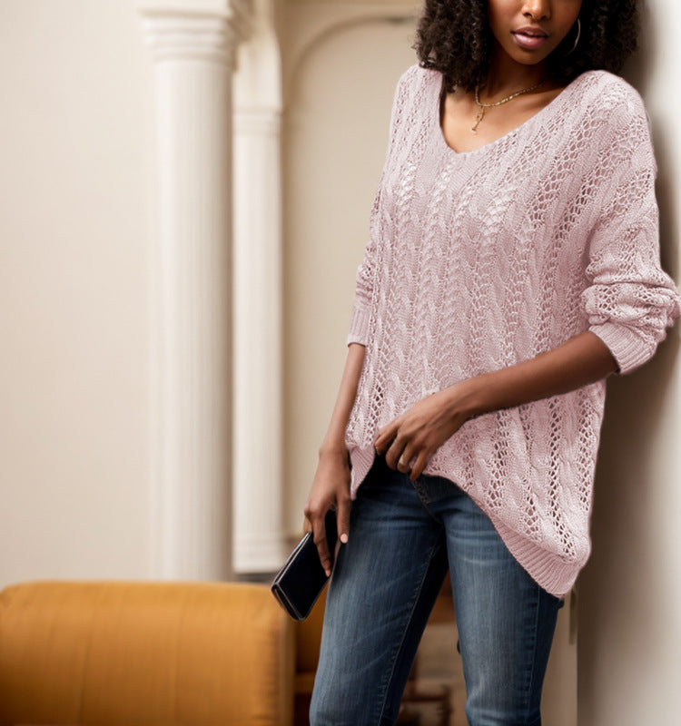 Damen luftiger Strickpullover mit Rippstruktur und asymmetrischem Saum EB