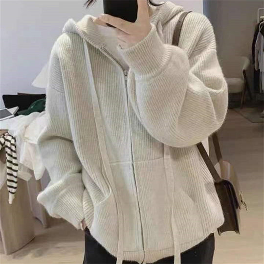 Damen Kapuzenjacke mit trendigem Rippstrickdesign und praktischen Taschen EB