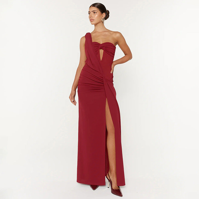Damen Elegantes One-Shoulder Maxikleid mit raffiniertem Cut-Out EB