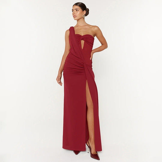 Damen Elegantes One-Shoulder Maxikleid mit raffiniertem Cut-Out EB