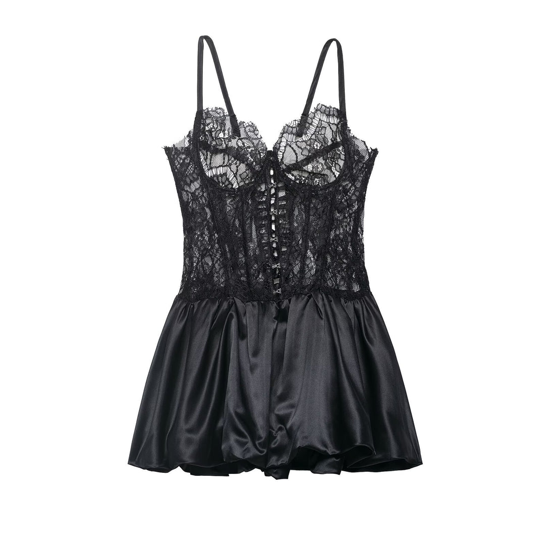 Damen Spitzen-Nachtkleid mit hochwertiger Satin-Rockpartie EB
