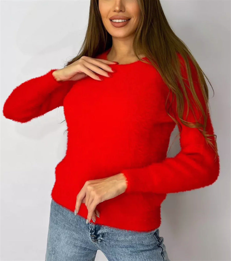 Damen Flauschiger Modischer Pullover EB