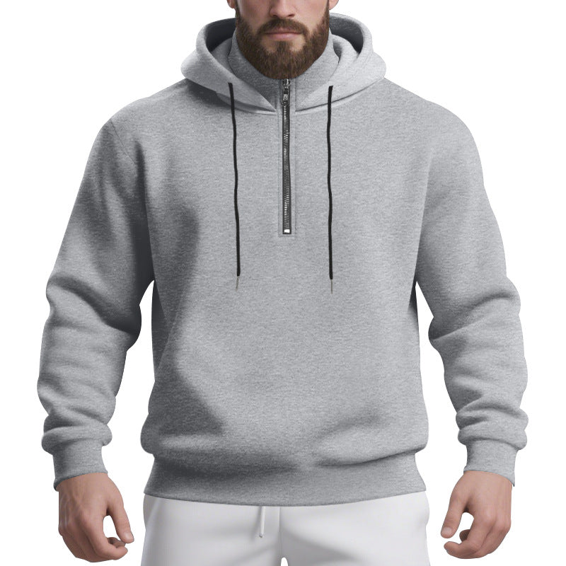 Herren nan Halbzip-Kapuzenpullover mit kontrastierter Kapuzeninnenseite, Kordelzug und gerippten Bündchen EB