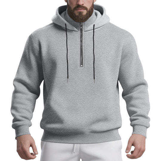 Herren nan Halbzip-Kapuzenpullover mit kontrastierter Kapuzeninnenseite, Kordelzug und gerippten Bündchen EB