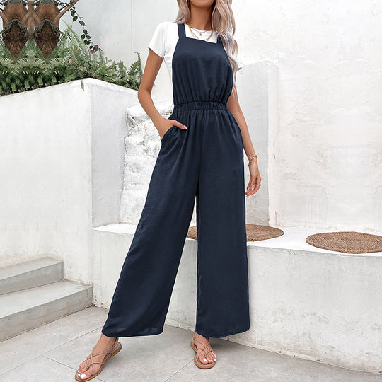 Damen lässiger Jumpsuit mit weitem Bein und elastischem Bund EB