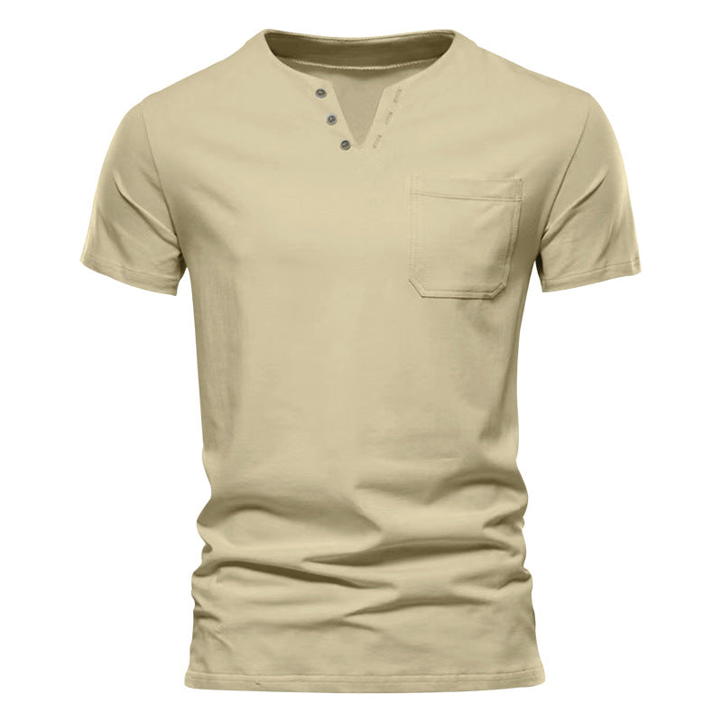 Herren Kurzarm-Henley-T-Shirt mit praktischer Brusttasche und anpassbarem Knopfverschluss EB