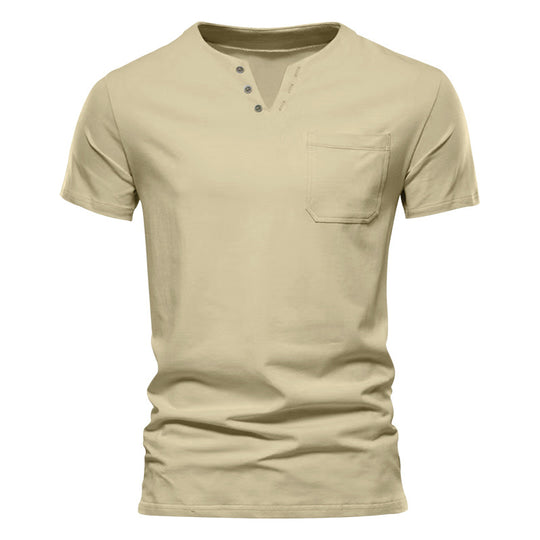 Herren Kurzarm-Henley-T-Shirt mit praktischer Brusttasche und anpassbarem Knopfverschluss EB