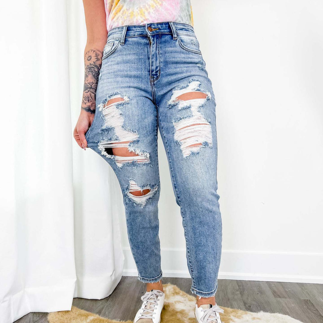 Damen Ripped Denim Jeans EB
