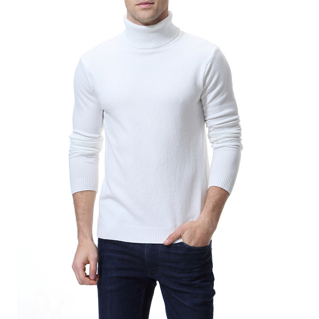 Herren nan schlanker Feinstrick-Rollkragenpullover aus Merino-Baumwollmix mit Rippenbündchen EB