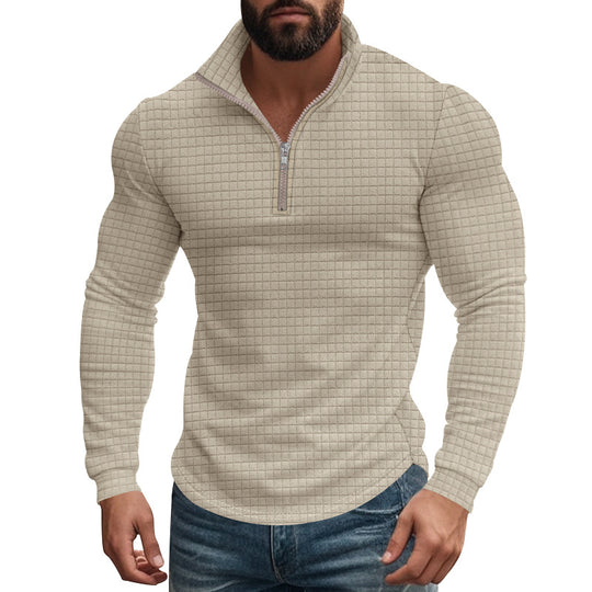 Herren nan strukturierter Grid-Halbzip-Pullover mit hohem Stehkragen und elastischem Komfortsaum EB