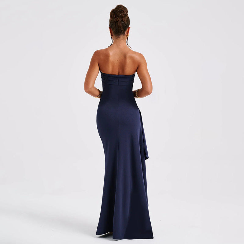 Damen Strapless Maxikleid mit elegantem Drapierungsdetail und hohem Schlitz EB