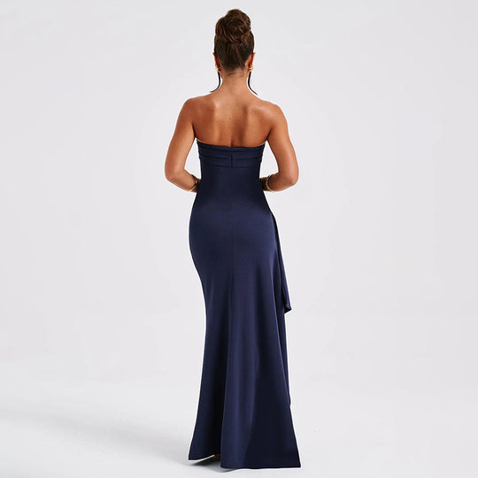 Damen Strapless Maxikleid mit elegantem Drapierungsdetail und hohem Schlitz EB