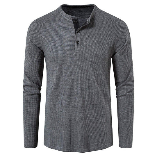 Herren nan strukturiertes Henley-Langarmshirt mit Waffelstruktur, Halbknopfleiste und Raglanärmeln EB
