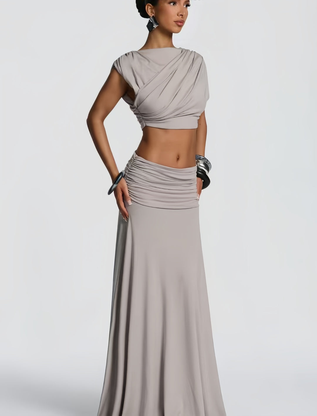Damen Elegantes Wickelkleid mit fließendem Saum und raffinierten Drapierungen EB