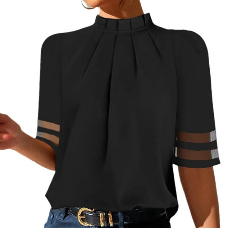 Damen elegante Bluse mit transparenten Ärmeln EB