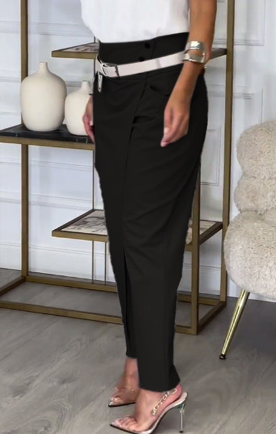 Damen Elegante Hochwasserhose mit raffinierter Drapierung und seitlichem Schlitz Heidi-Mode