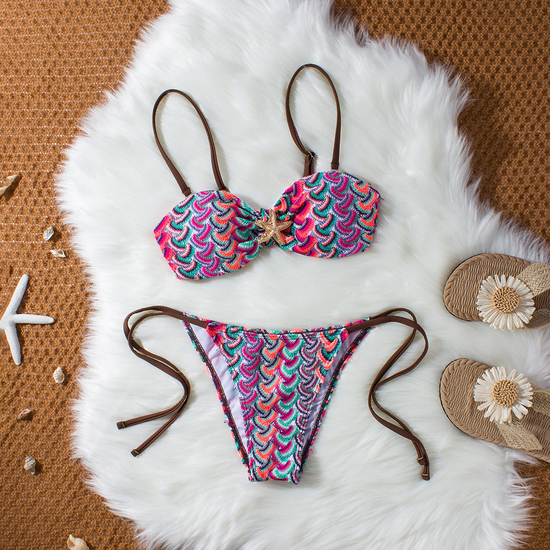 Damen Bandeau-Bikini mit glamourösem Muschelmuster EB