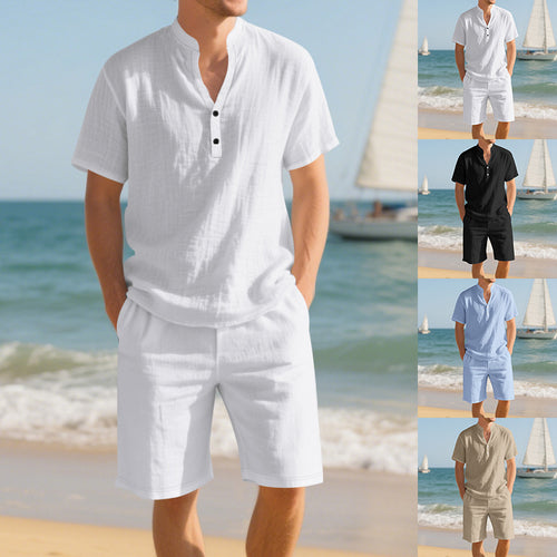Herren lässiges Freizeit-Set aus atmungsaktivem Baumwollmix mit eleganter Knopfleiste EB