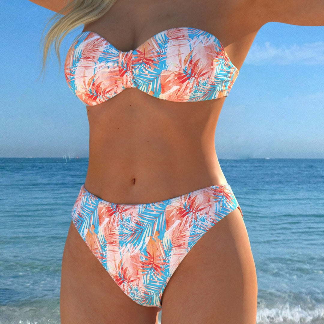 Damen Wickel-Bikini-Set mit floralem Design und hohem Bund EB