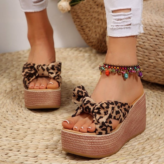 Damen Plattform-Sandalen mit floralem Schleifen-Design EB
