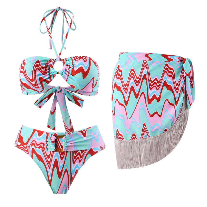 Damen Bikini-Set mit trendigem Wickelrock und knotendem Oberteil EB
