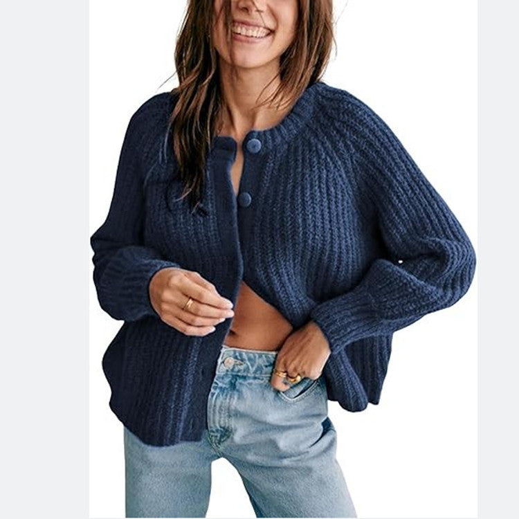 Damen Oversize Mohair-Effekt Strickjacke mit Rippenstruktur und Rundhalsausschnitt EB