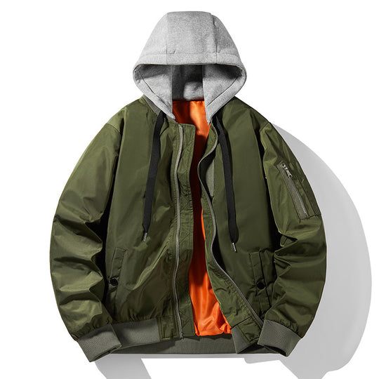 Herren Bomberjacke mit eingearbeiteter Kapuze, Ärmeltasche und Kontrastfutter EB