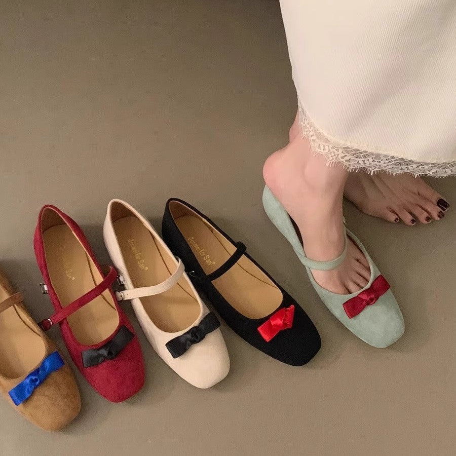 Damen elegante Ballerinas mit modischem Mary Jane-Riemchen und Schleifenverzierung EB