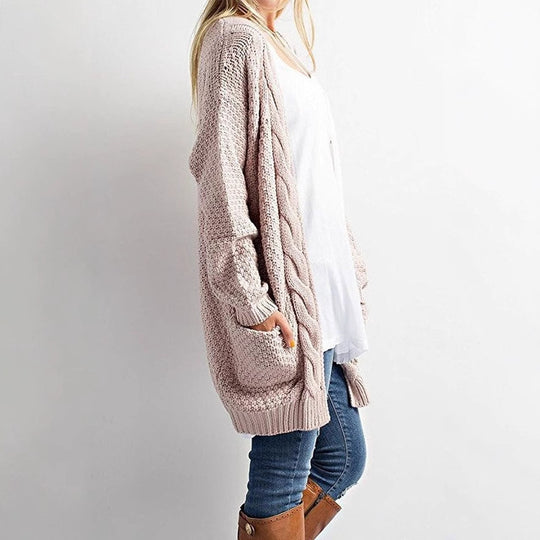 Damen Grober Strickcardigan mit offener Front und praktischen Taschen EB