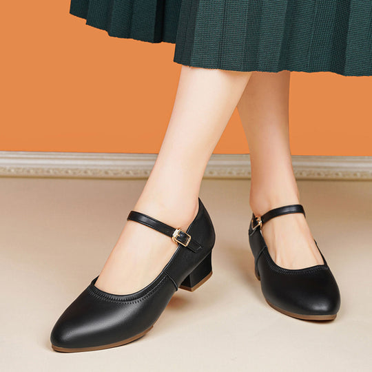 Damen elegante Mary Jane Schuhe mit verstellbarem Riemen und Blockabsatz EB