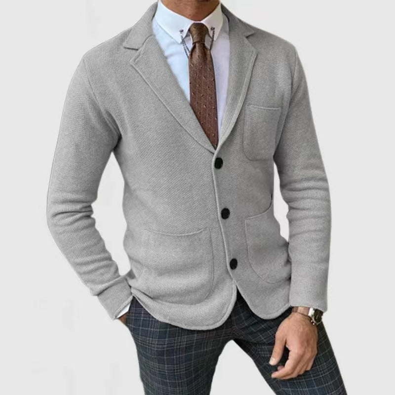 Herren Strickblazer mit Knopfleiste und praktischen Taschen EB
