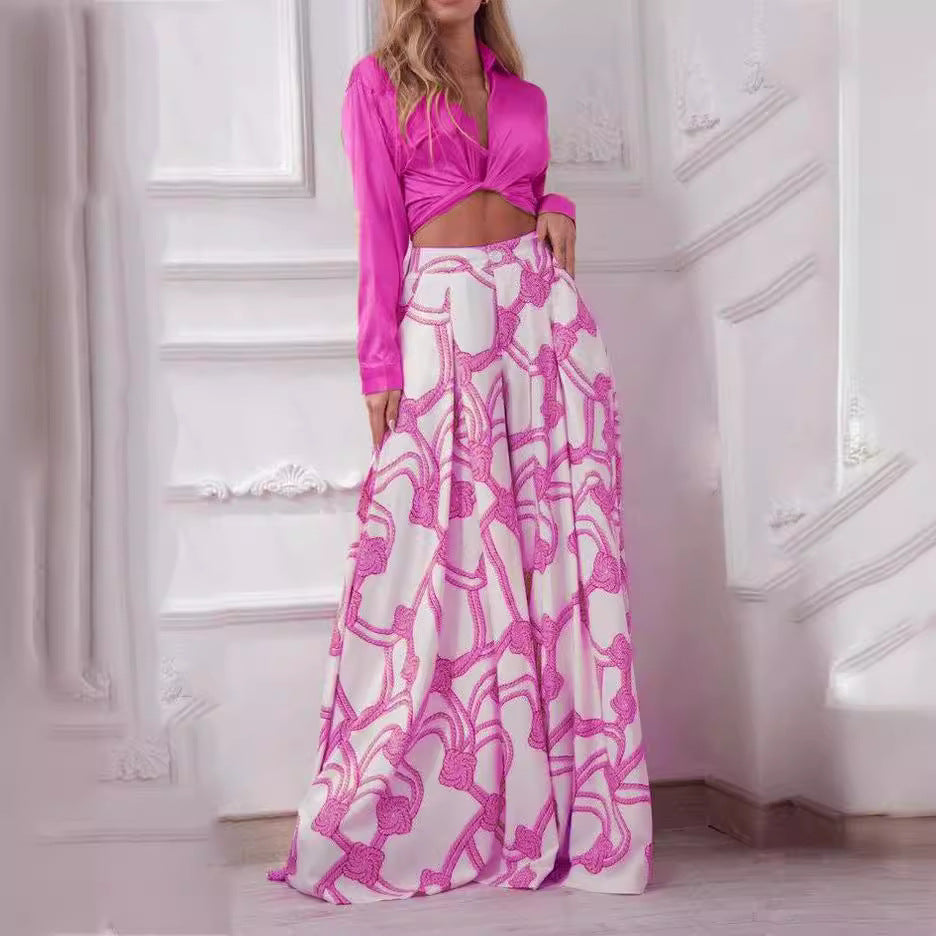Damen elegantes Wickeloberteil mit langem Ärmel und Maxi-Rock EB
