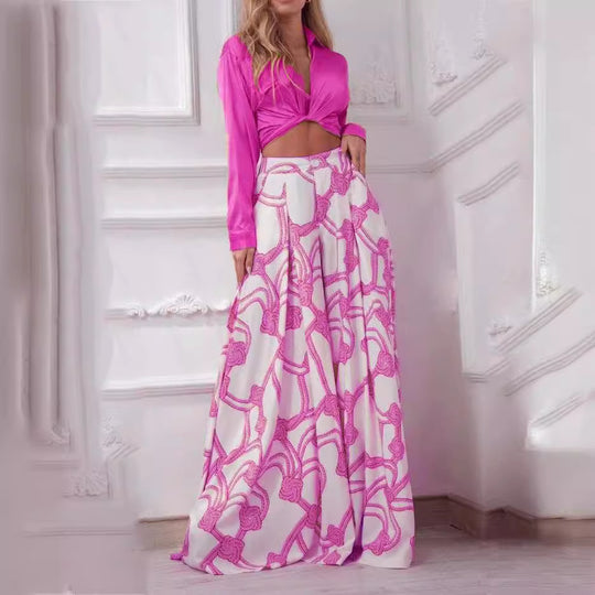 Damen elegantes Wickeloberteil mit langem Ärmel und Maxi-Rock EB