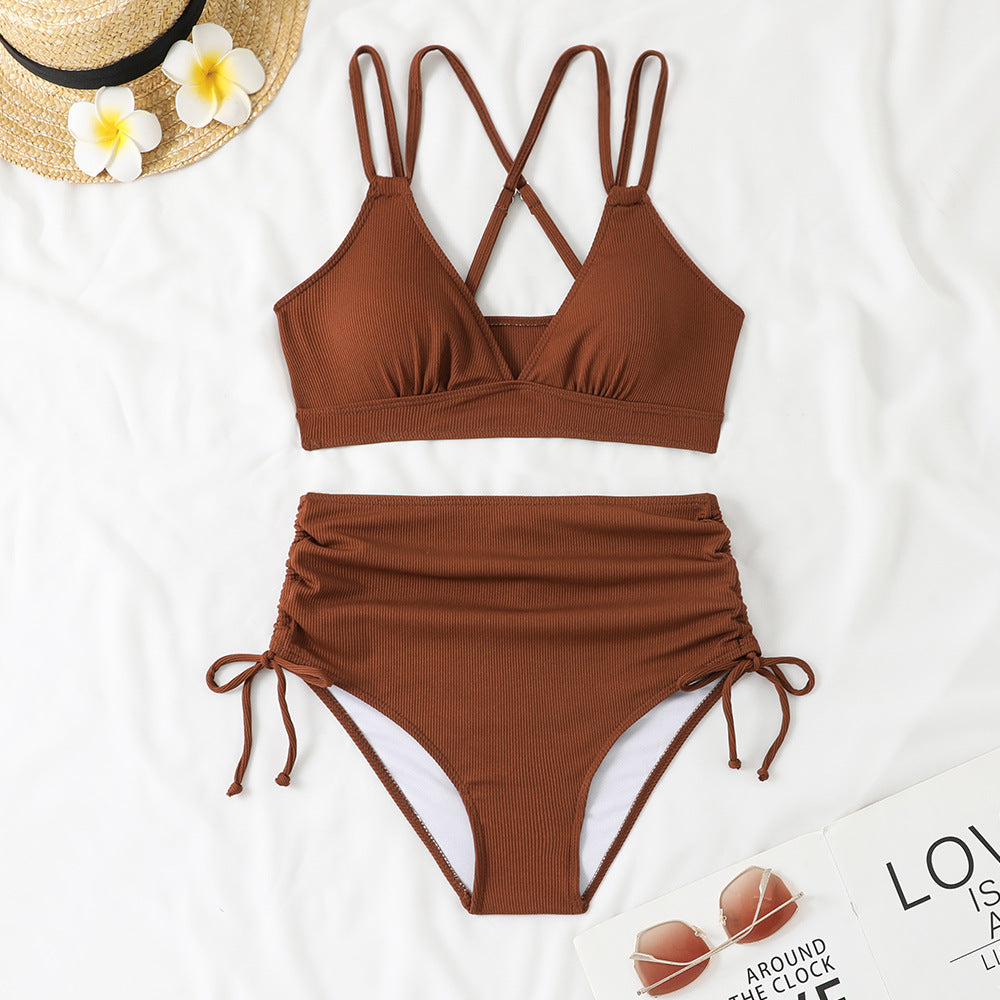 Damen Bikini-Set mit verstellbarem Kreuzträger und hoch geschnittenem Höschen EB