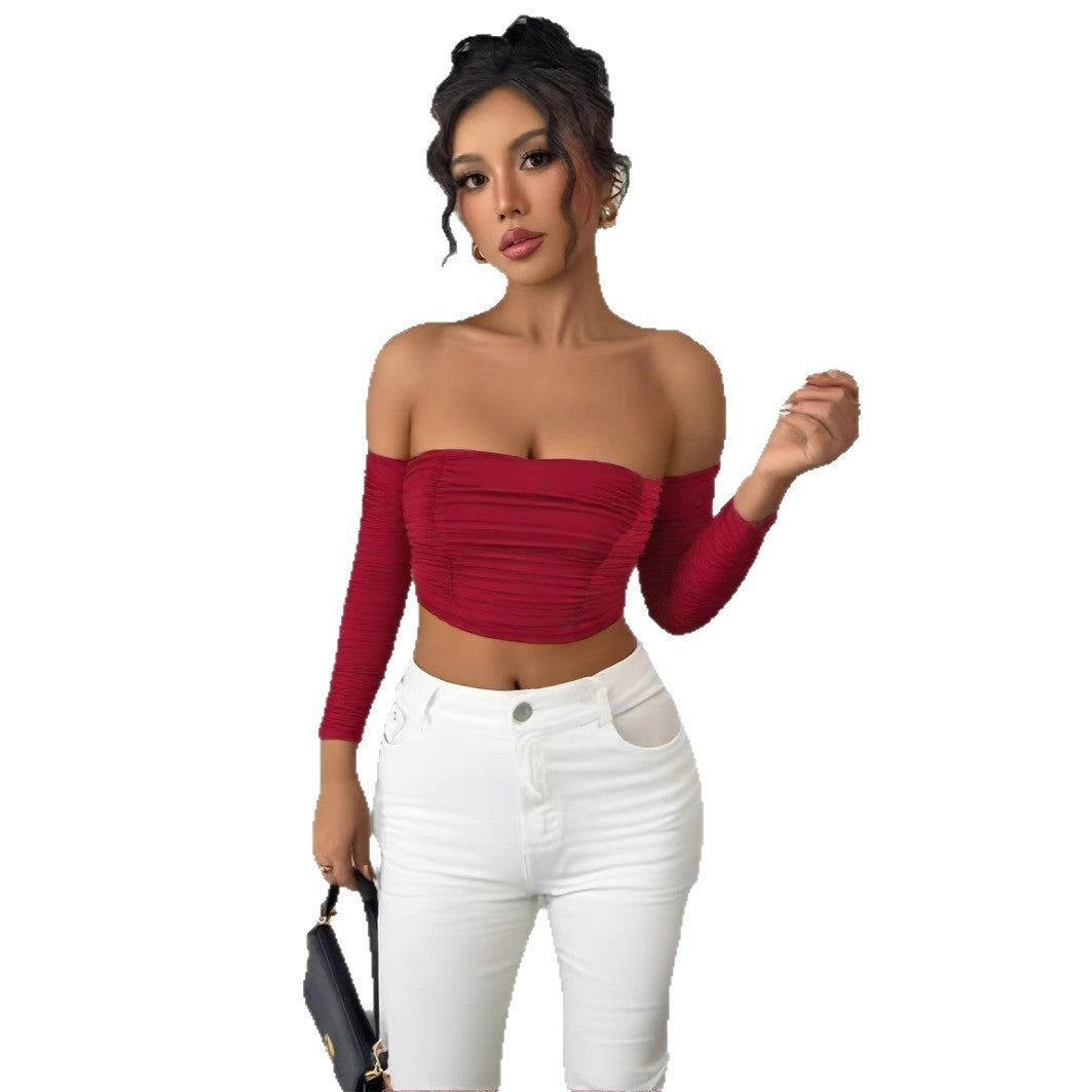 Damen Top mit schulterfreiem Design und raffinierter Raffung EB