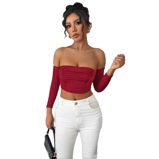 Damen Top mit schulterfreiem Design und raffinierter Raffung EB