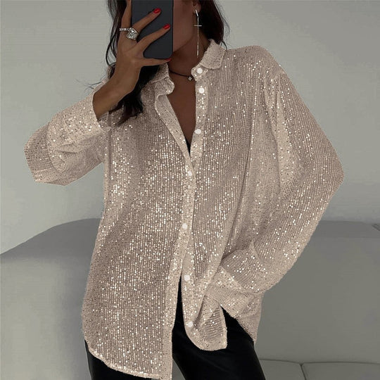 Damen Glitzernde Oversize-Hemdbluse EB